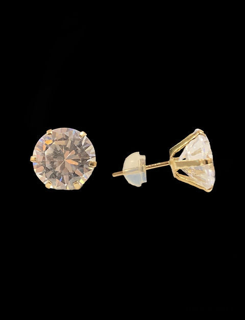 White Circle Stone Stud Earrings Push Back Gold 10k