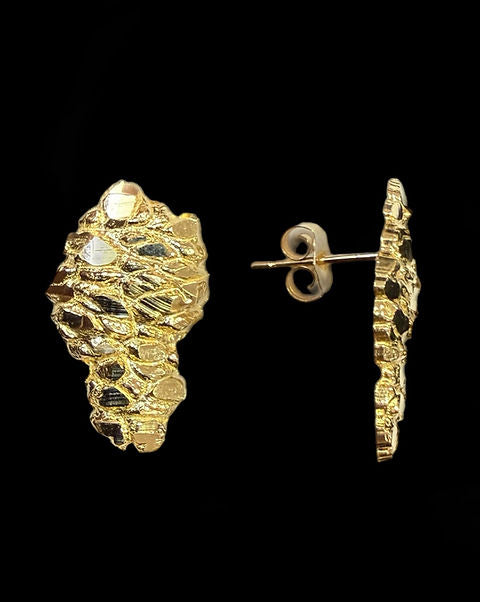 Nugget Stud Earrings Push Back Gold 10k