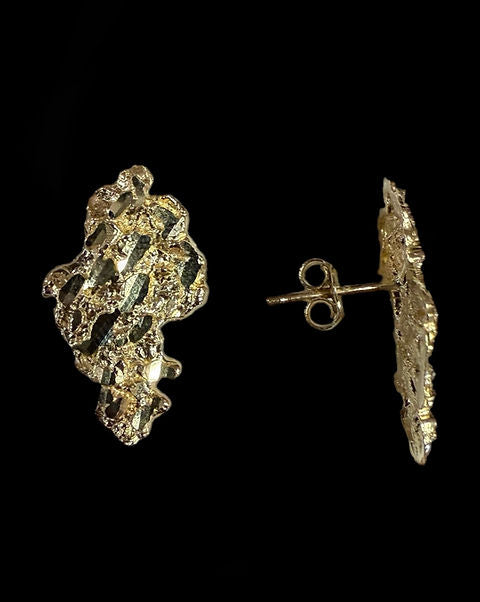 Big Nugget Stud Earrings Push Back Gold 10k