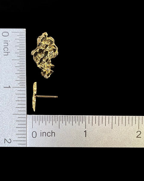 Big Nugget Stud Earrings Push Back Gold 10k