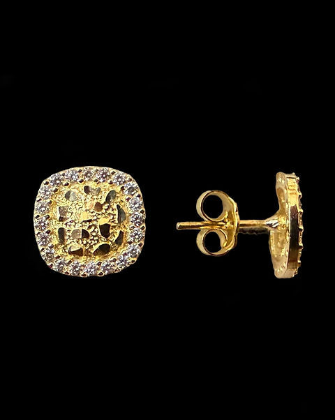 Square Nugget Stud Earrings Push Back Gold 10k