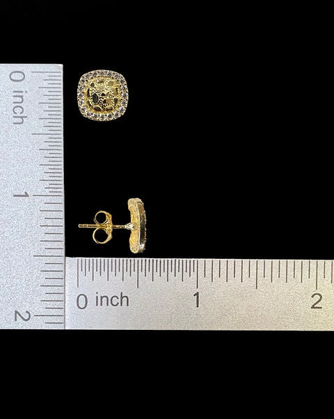 Square Nugget Stud Earrings Push Back Gold 10k